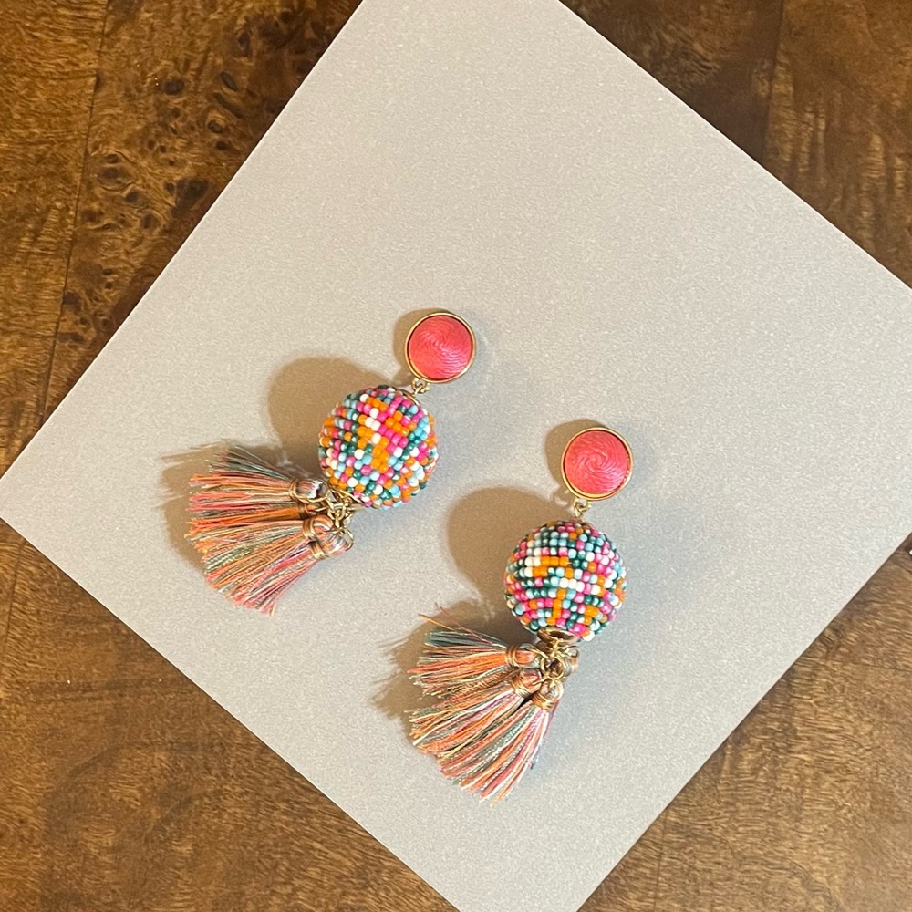 Pink beaded tassel earrings